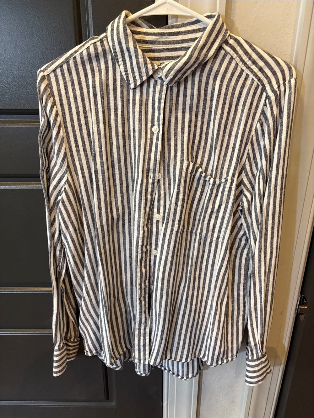 Style &Co Woman  Striped Button-Down Shirt in Navy and White